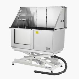 VEVOR Electric Lift Dog Washing Station, 50 inch Professional Stainless Steel Pet Grooming Tub w/ PE Water Filter Board