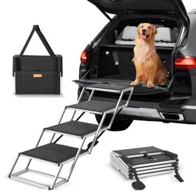 VEVOR Dog Stair for Cars, Wide 4-step Dog Car Steps, Folding Dog Car Ramp with Nonslip Surface, Portable Pet Steps Lightweight Aluminum for Car