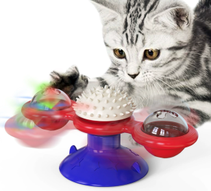 Cat Entertainment Set- Interactive Rotating Disk, Feather Teasers, Tumbler, Windmill Toy - Keeps Cats Active & Engaged (Option: Blue)