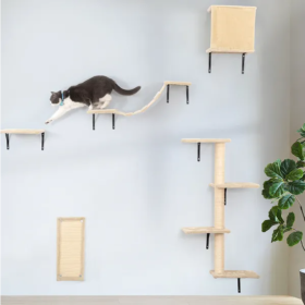 5 Pcs Wall Mounted Cat Climber Set  Floating Cat Shelves And Perches  Cat Activity Tree With Scratching Posts  Modern Cat Furniture (Option: Beige)